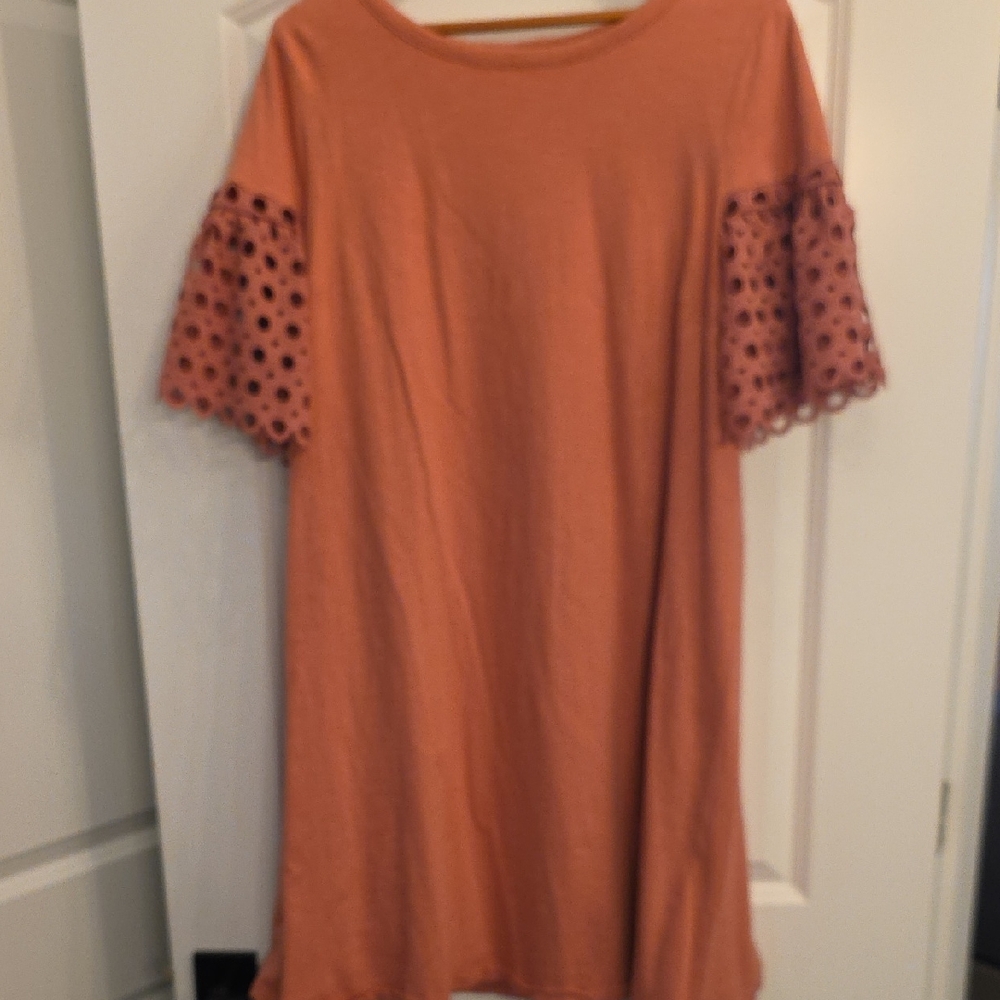 Lane Bryant Rust Orange Eyelet Bell-Sleeve Midi Dress